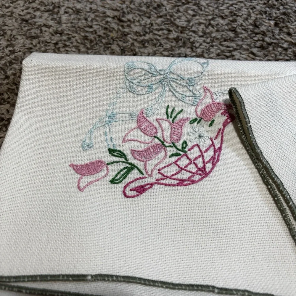 Set Of Six, Vintage Embroidered Napkins 3, Placemats 3 Floral Baskets